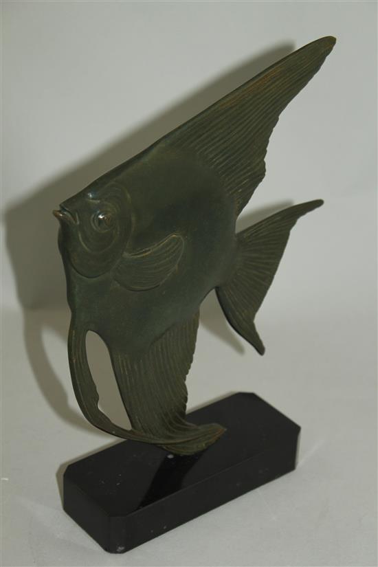 A French Art Deco patinated bronze model of an Angel fish, 10in.